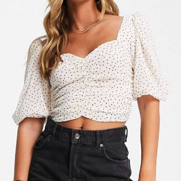 Mango Ruched Front Blouse in Polka Dot, Size S - Picture 1 of 10